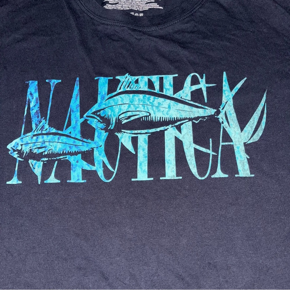 Nautica Graphic Nautica & Fish Short Sleeveβ Blue Tee Shirt Size Small